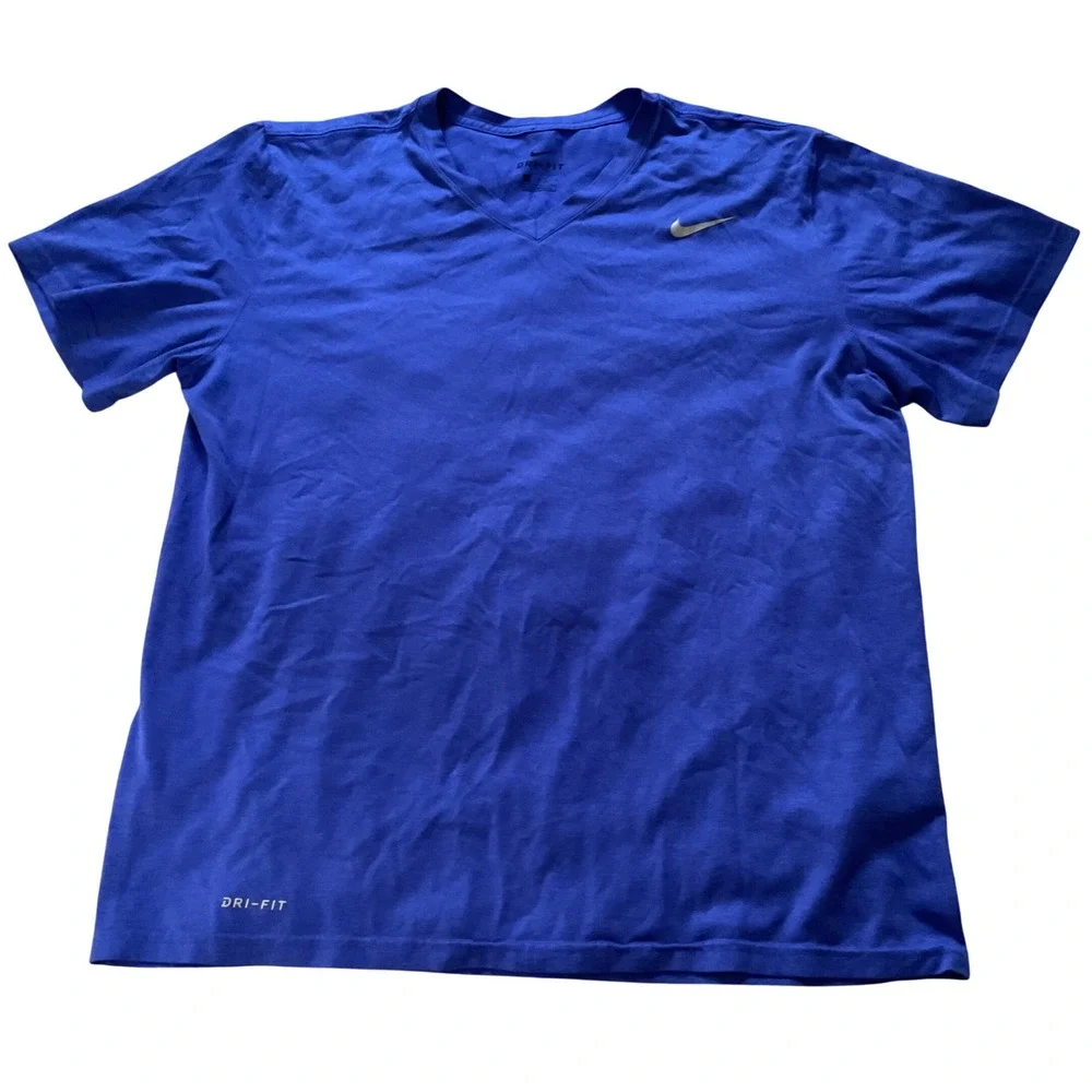 Nike Dri-FIT Womens V-Neck Short Sleeve Training T-Shirt Royal Blue Large 1726